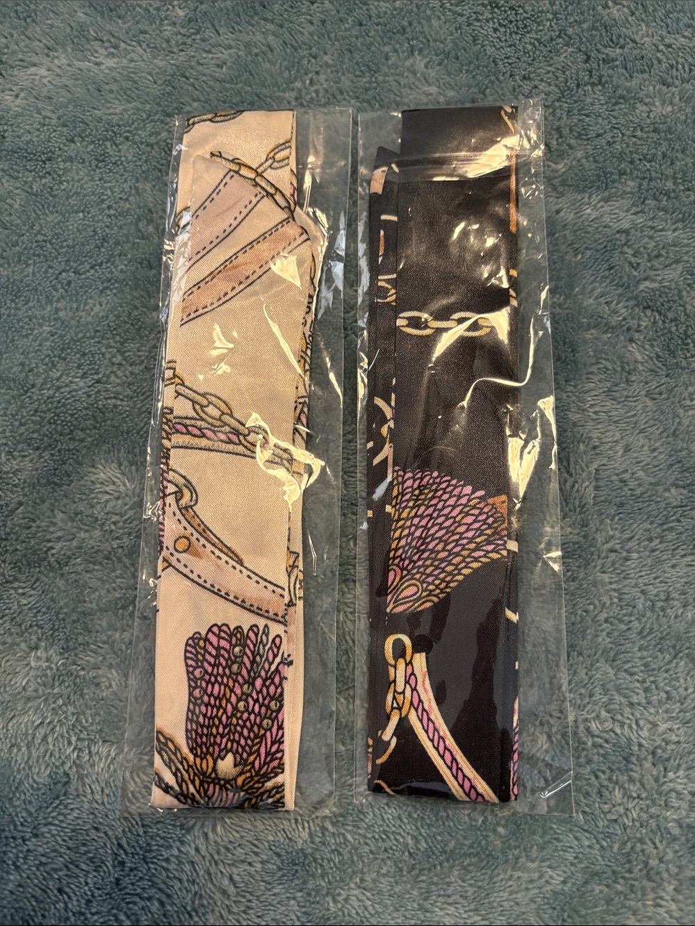 Silk-Feel Pink and Black Patterned purse accessories (twilly)- Women Accessories